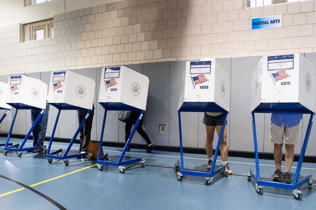 Voting booths at a polling site in New York.